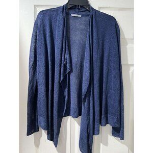 Retro-ology Cardigan Knit Open Front Linen Long Sleeve Womens Blue Size S